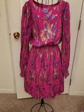 Lilly Pulitzer Cosita Magenta Metallic Floral Long-Sleeve Dress